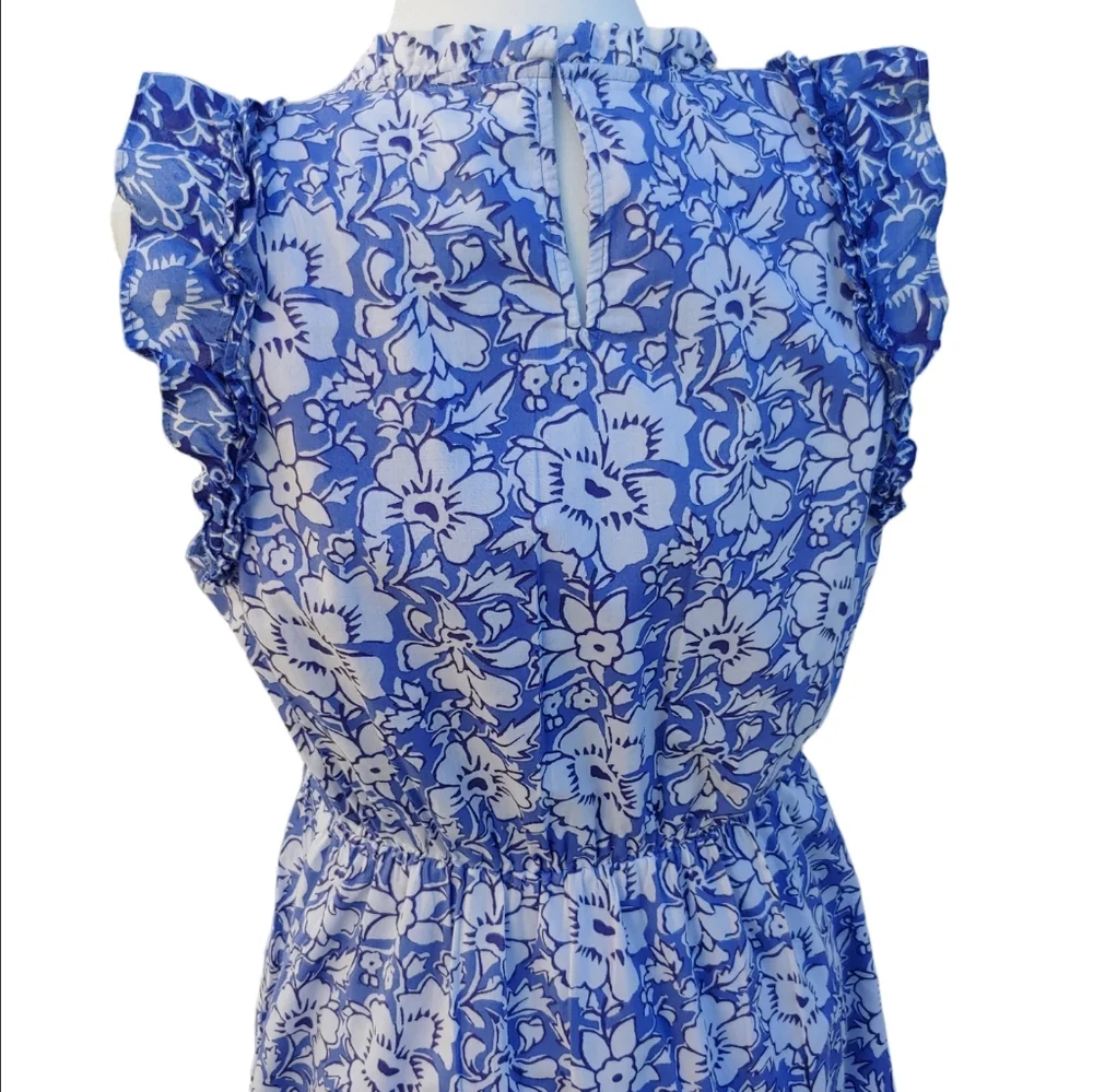 J. Crew Cotton Tiered Ruffle Midi Dress Blue Floral Women's size 10 - Picture 6 of 17